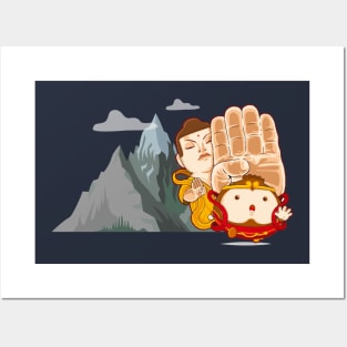 Little Monkey King ran away on the cloudy mountain peak Posters and Art